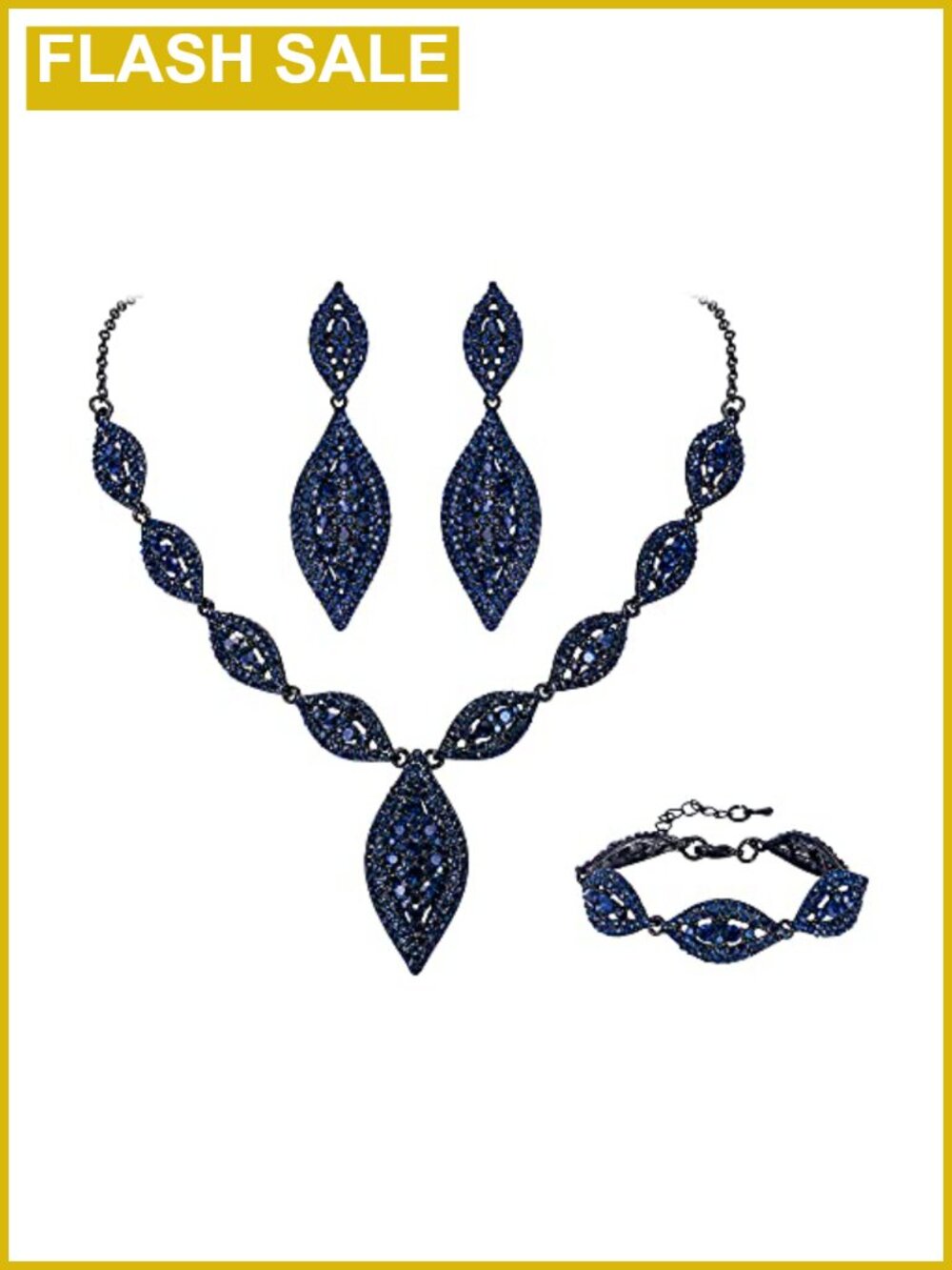 Rhinestone Crystal Leaf Necklace Dangle Earrings Jewelry Set for Women Wedding